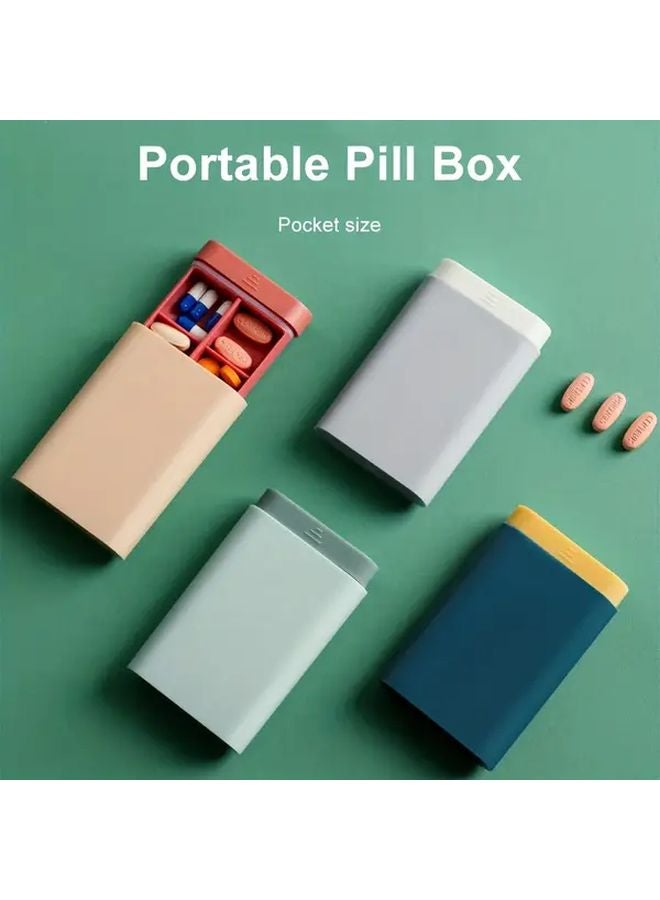 Blue Portable Weekly Pill Organizer With Push Tray System For Vitamins And Travel - Image 1